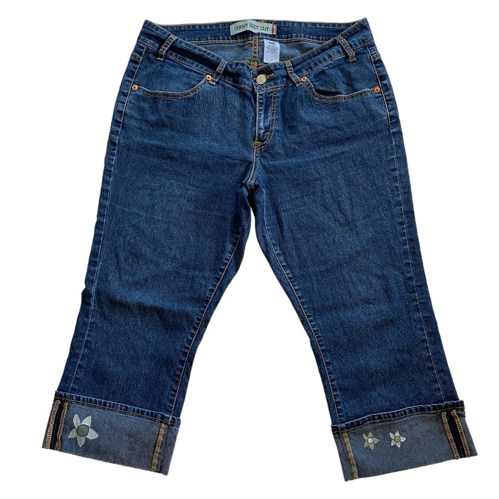 Levi's Blue Capris with Floral Embroidery